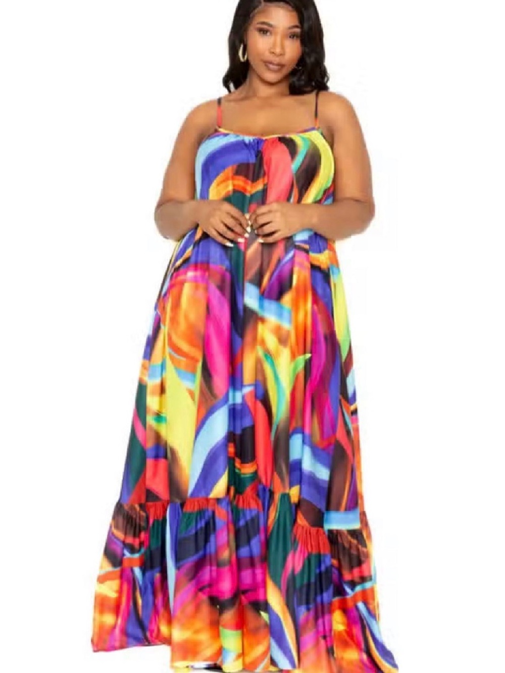 Color Splash Abstract Maxi Dress | Flowy Sleeveless Boho Resort Dress | Women’s - Picture 3 of 10